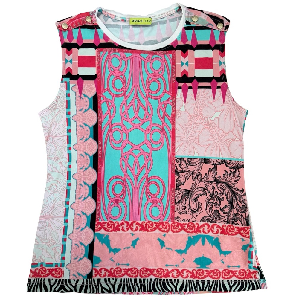 Versace jeans Authentic multicolor print sleeves blouse top. ‎ US 14